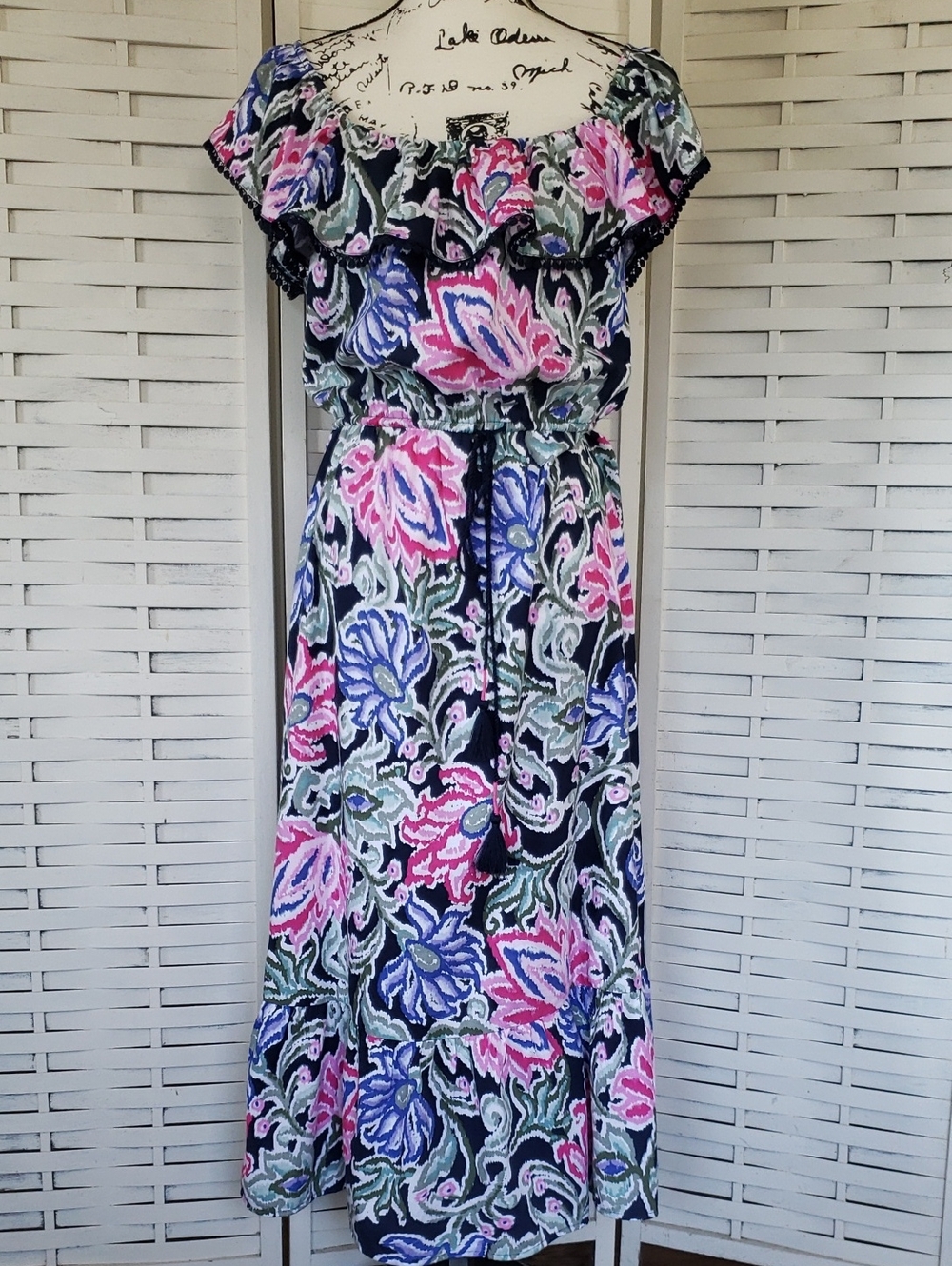 Loft Floral Off-Shoulder Maxi Dress in Pink & Blue New Size L